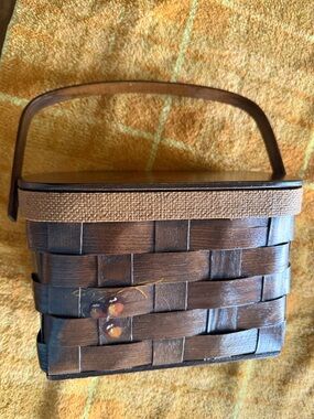 Hand Crafted Oval Woven Basket with Painted Autumn Leaves - Brown